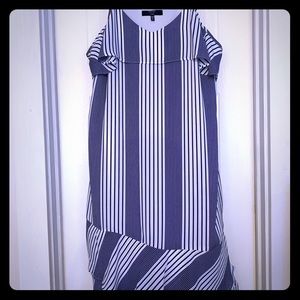 Blue and white stipe cold shoulder summer dress